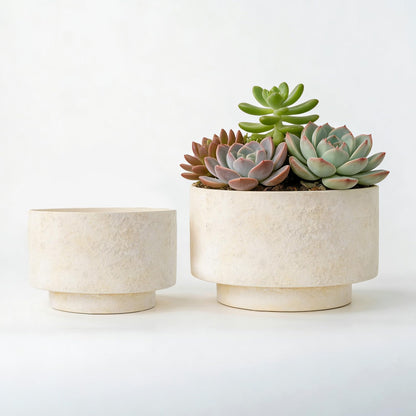 YBX YIBOXUAN Succulent Pots, 8 Inch + 6 Inch Plant Pots for Plants with Drainage Hole, Indoor Outdoor Ceramic Planter, Set of 2 Round Flower Pots for Succulent and Plants, Beige
