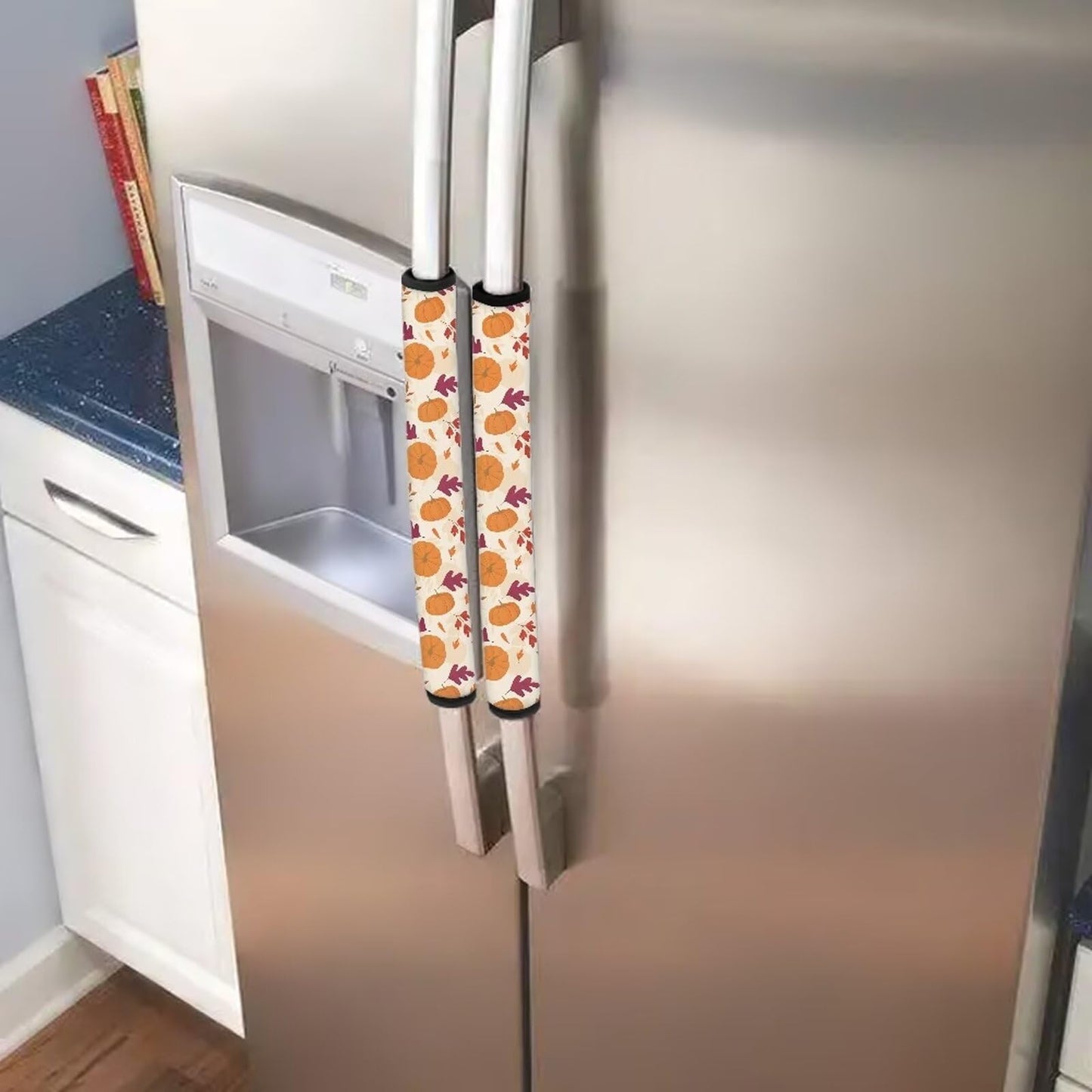 HUISEFOR Fridge Handle Cover Microwave Handle Cover 4Pcs, Pumpkin Print Thanksgiving Indoor Kitchen Decorations Non-Slip Anti-Scratch Handle Protector for Oven Dishwasher Cabinet