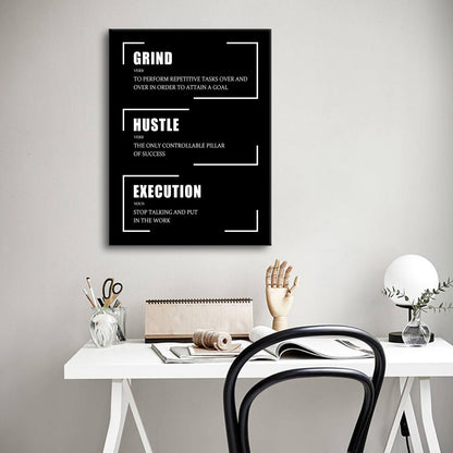 Motivational Canvas Wall Art Grind Hustle Execution Entrepreneur Quotes Poster Print Inspirational Pictures Painting for Office Class Room School Wall Decoration Stretched and Framed [18''Wx24''H]