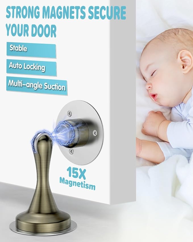Door Stoppers Magnetic Door Catch, Stainless Steel Magnetic Door Stop 2 Pack, Double-Sided Adhesive Tape, No Drilling, Screws for Stronger Mount, Holder Your Door Open for Wide Doors