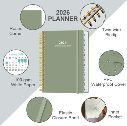 2026 Appointment Book & Planner - Hourly Planner from January 2026 - December 2026, Weekly Appointment Book 2026 with 30-Minute Interval, 6.4" x 8.5", Green