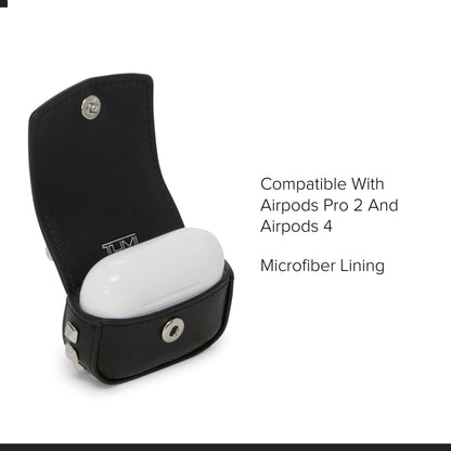 TUMI - Belden Airpods Charm - Men's and Women's Premium Leather Earbud Case - Black Studded