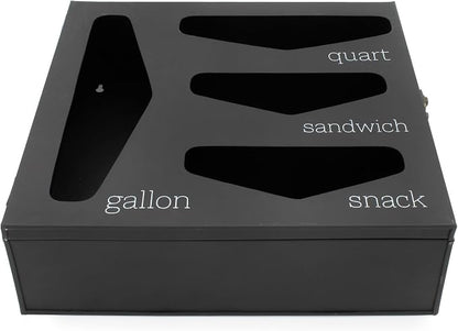AuldHome Design Enamelware Kitchen Bag Organizer (Black), Farmhouse Style Holder Compatible w/ Zipper Seal Kitchen Storage
