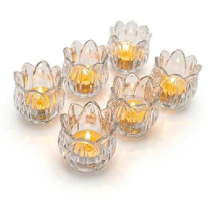 VIVAHEARTH Tulip Votive Candle Holders Set of 6, Tea Light Candle Holder Glass for Table Centerpiece, Tealight Candle Holders for Wedding Déco, Birthday, Anniversary, Parties, and Holiday (Clear)