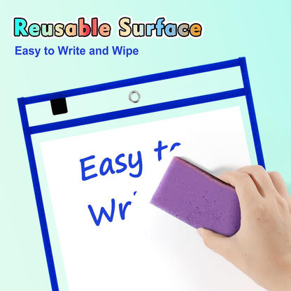 50-Pack Modern Multi-colored Letter Size Dry Erase Pocket Sleeves, 10x14 Ticket Holders