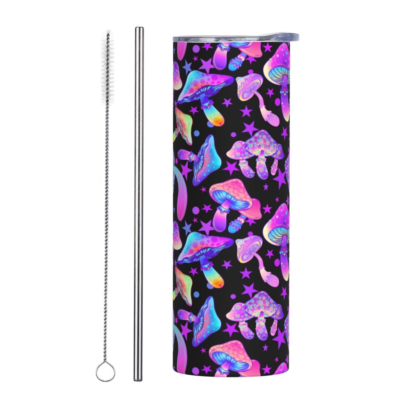 Siiuuol Rainbow Mushrooms Magic Tumbler with Lid and Straw - Gifts For Women Men 20 Oz Stainless Steel Cup Hippie insulated Travel Coffee Mug Home Office