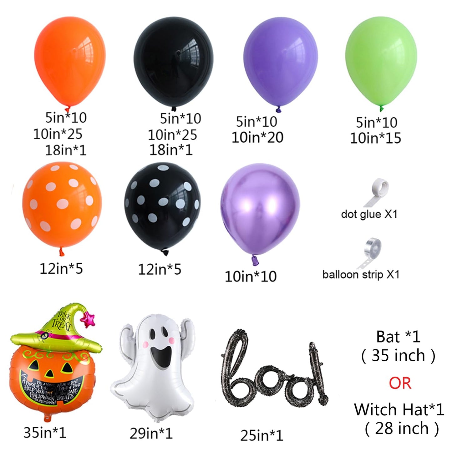 151PCS Halloween Balloon Arch Garland Kit, Black Orange Green Purple Balloons with Mylar Pumpkin Ghost BOO Foil Balloon for Kids Home Halloween Background Birthday Party Decorations Supplies