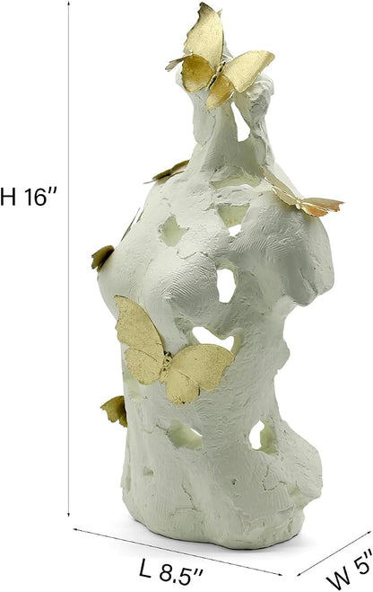 Lukitas Abstract Female Bust with Butterflies Sculpture, Aphrodite Statue, Body Figurine Art Decor, Beauty of Defects, Greek Goddess Bust Ornament for Office Living Room Desk Shelf, Beige, Resin 16"