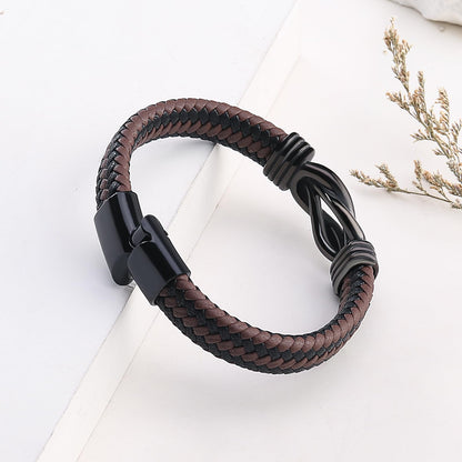 QWNHONEY Gifts for Son from Mom Infinity Knot Leather Birthday Christmas Anniversary Mens Brown Braided Cuff Bracelet 8.5 Inches