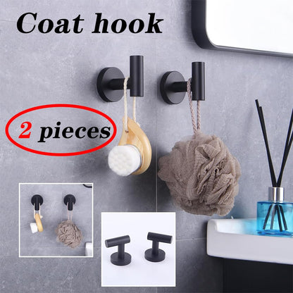 GERZWY Bathroom Matte Black Coat Hook SUS 304 Stainless Steel Single Towel/Robe Clothes Hook for Bath Kitchen Contemporary Hotel Style Wall Mounted 2 Pack AG1107B-BK