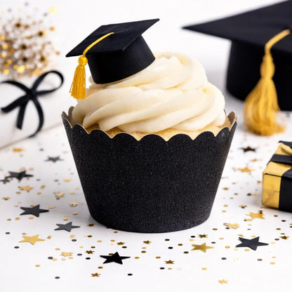 Koyal Wholesale Black Cupcake Wrappers Glitter Decorative Cupcake Liners for Weddings, and Parties, Elegant Tuxedo-Style Glitter Black Cupcake Holders for Events, Birthdays & Dessert Tables, Set of 50
