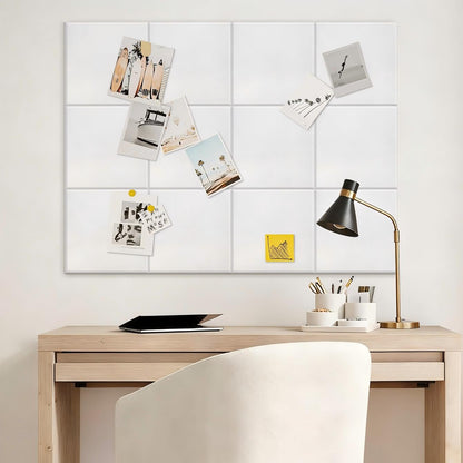Chejiaye Vision Board for Photo&Pictures,Felt Message Wall Panel 6Pcs11.8"x11.8"Self-Adhesive,Removable Cork Board Bulletion&Poster Board for Office Classroom Decor Hanging File Folders,White