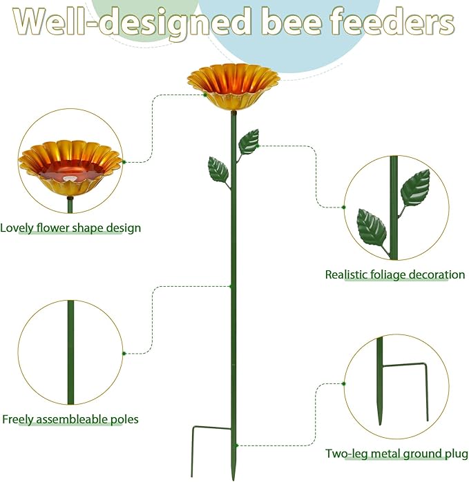 Large Bee Watering Station, 4 Pack Small Bird Bath for Outside, Metal Butterfly Feeders Bowl with 5.32'' Flower Design Bee Bath for Garden Decor (Classic-Flower 4-Pack)