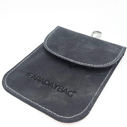 Real Leather Faraday Pouch for Key Fob Signal Blocker Protector - Faraday bags for car keys - RFID Blocking Sleeves (Grey)