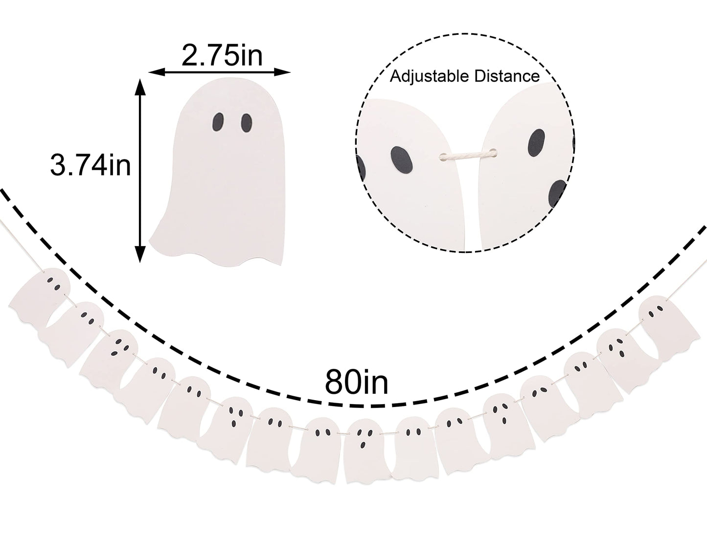 Halloween Ghost Garland - Scary Halloween Decoration, Ghost Banner, Hallowee Decorations Indoor, Haunted House Decor(16 pcs)