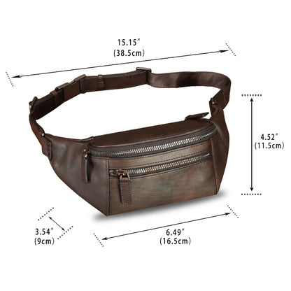 Genuine Leather Fanny Pack for Women and Men Vintage Real Leather Waist Bag Hip Bum Crossbody Sling Bags (Coffee)