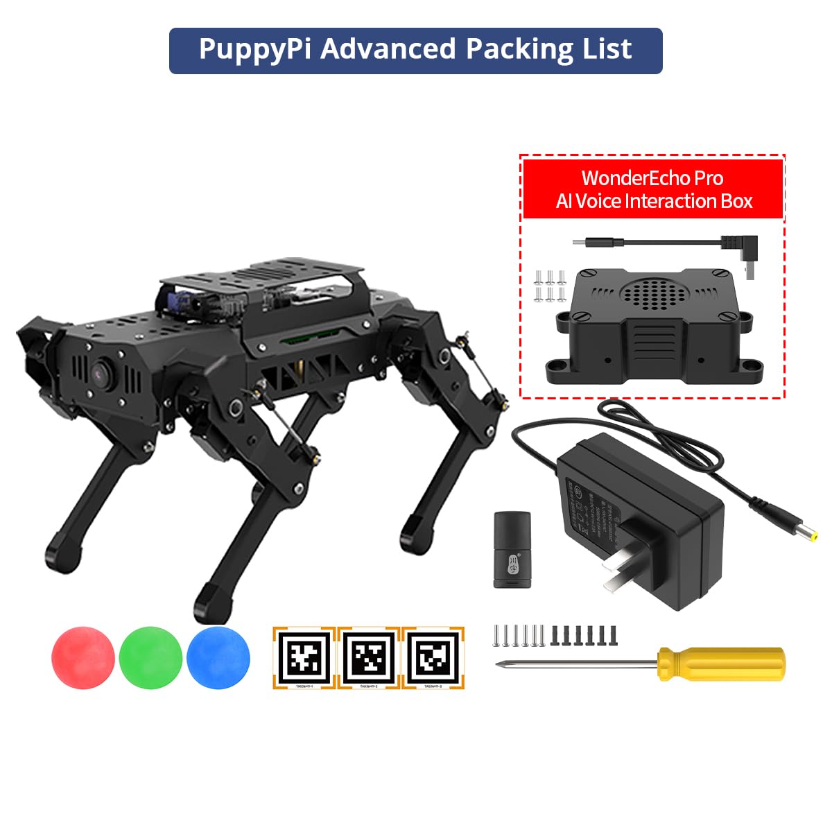 PuppyPi ROS2 Robot Dog with ChatGPT Large AI Models AI Embodied Intelligence Robotic Dog Vision Scene Voice Command Understanding Bionic Quadruped ROS Education Robot, Advance & RaspberryPi5 4GB