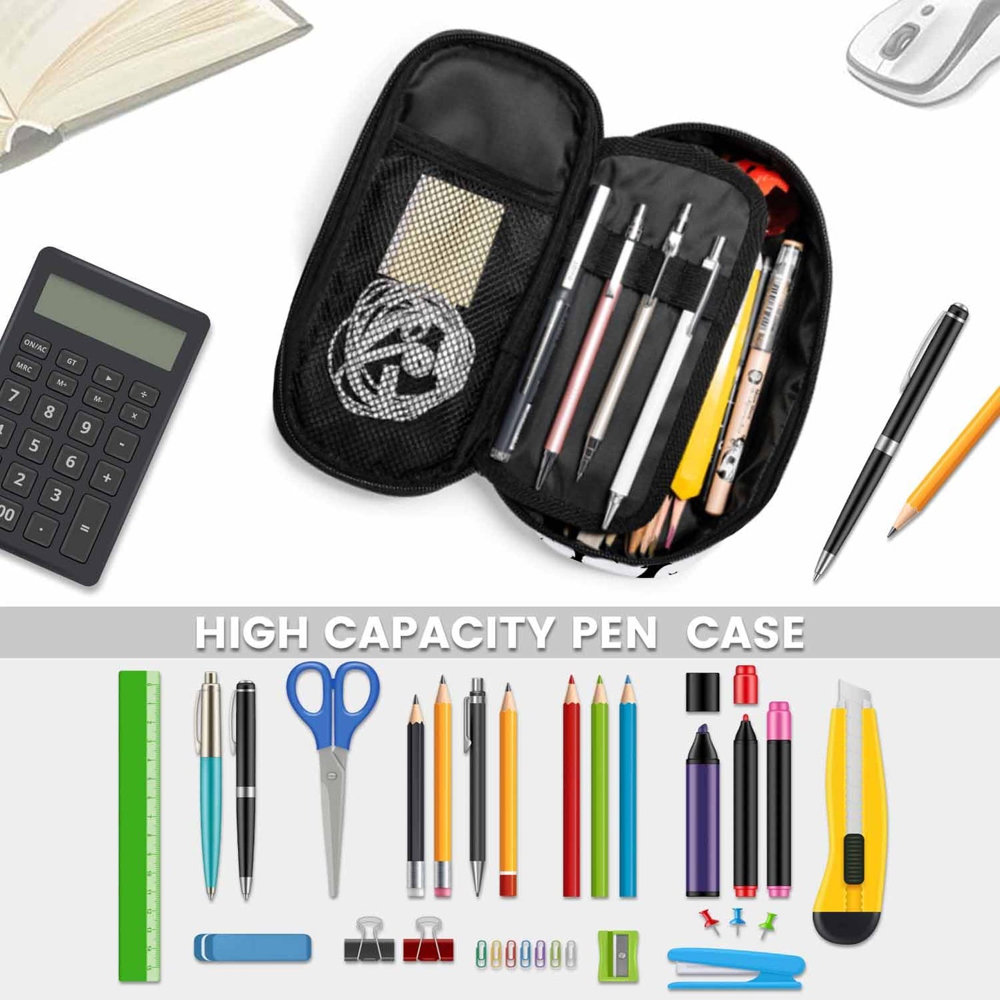 Xuwenz Black White Bats Pencil Case Halloween Bat Large Large Capacity Pen Pouch for School Student Office Adult Girl Boy