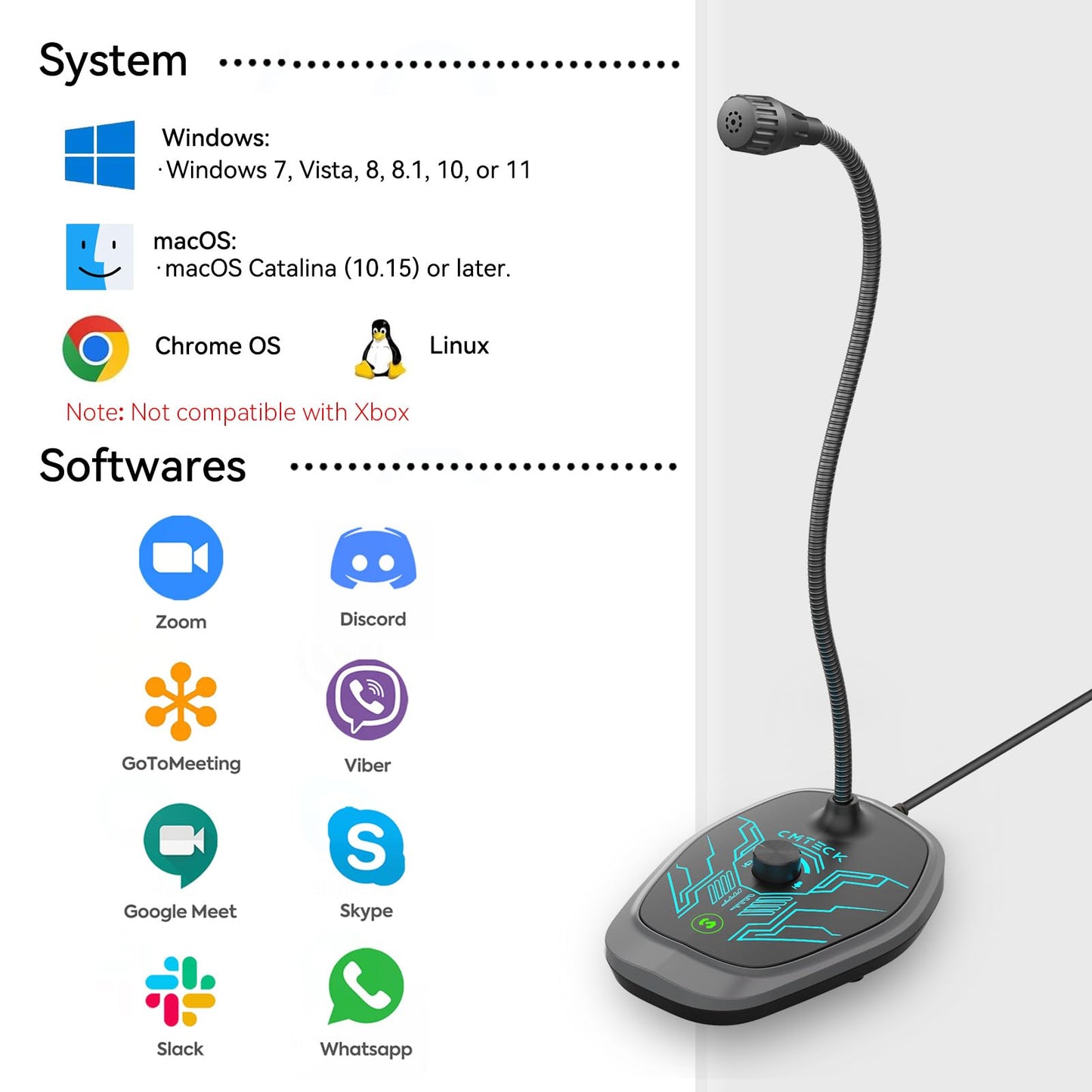 CMTECK USB Computer Microphone, Microphone for pc with RGB Light, Mute Function, Noise-Cancelling Recording Desktop Mic for Laptop for Online Chatting, Home Studio, Podcasting, Gaming, Skype, YouTube