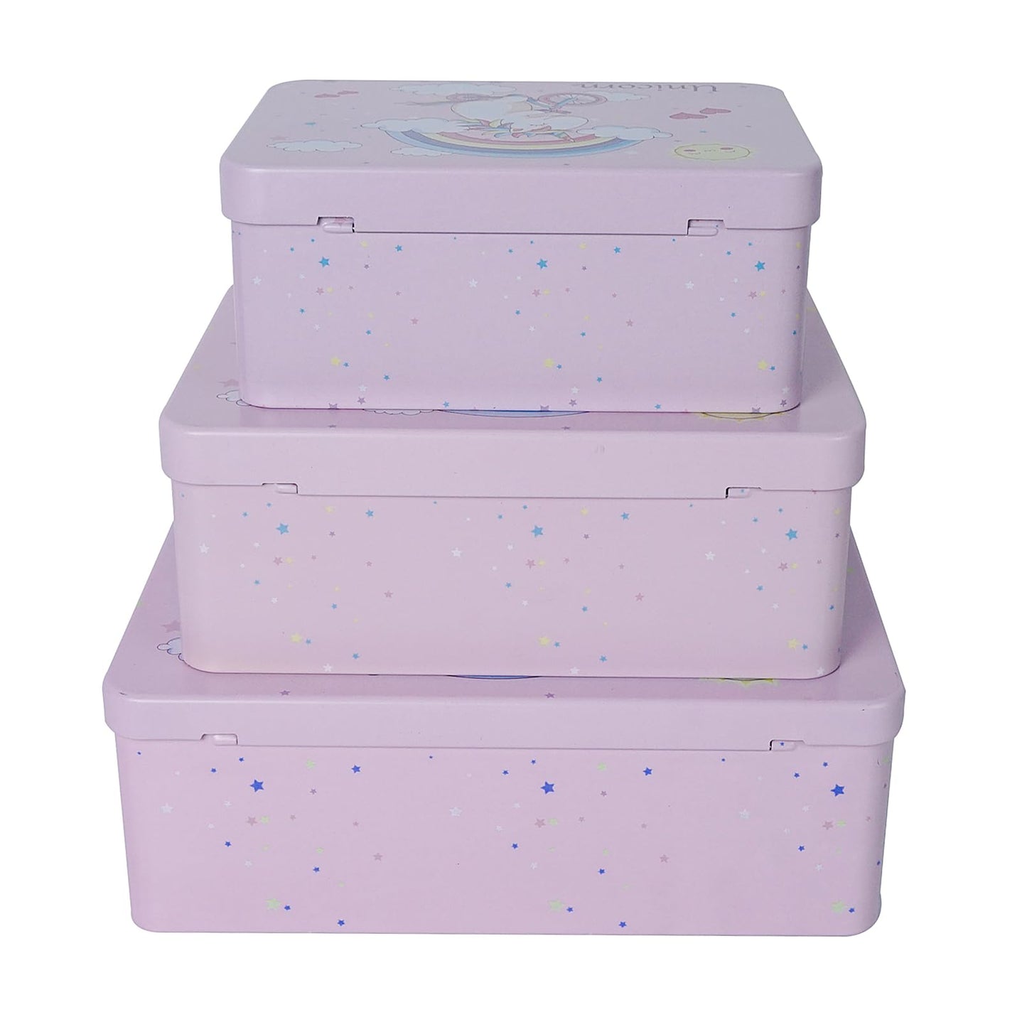 Luwint Metal Box Unicorns Pattern Decoration Storage Box - Pink Metal Thin Art Box Organizer with Lock, Ideal Gift for Friends Mother Father (3 Pieces/Large Medium Small)