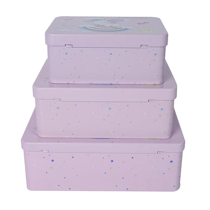 Luwint Metal Box Unicorns Pattern Decoration Storage Box - Pink Metal Thin Art Box Organizer with Lock, Ideal Gift for Friends Mother Father (3 Pieces/Large Medium Small)