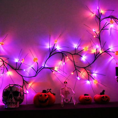 PALONMY Halloween Decor Lights 8.8 Ft 72 LED Willow Vine Twig with Timer Battery Operated Garland Light 12 LED Pumpkin 12 LED Bats and 48 Lights Halloween Party Decoration for Home Wall Fireplace