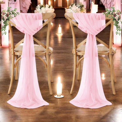 VDS Pack of 50, Blush Pink, Sheer Chiffon Chair Sashes Bows Chair Cover Back Tie Ribbon for Wedding Birthday Baby Shower Engagement Ceremony Event Party Banquet Restaurant Dining Chair Decoration
