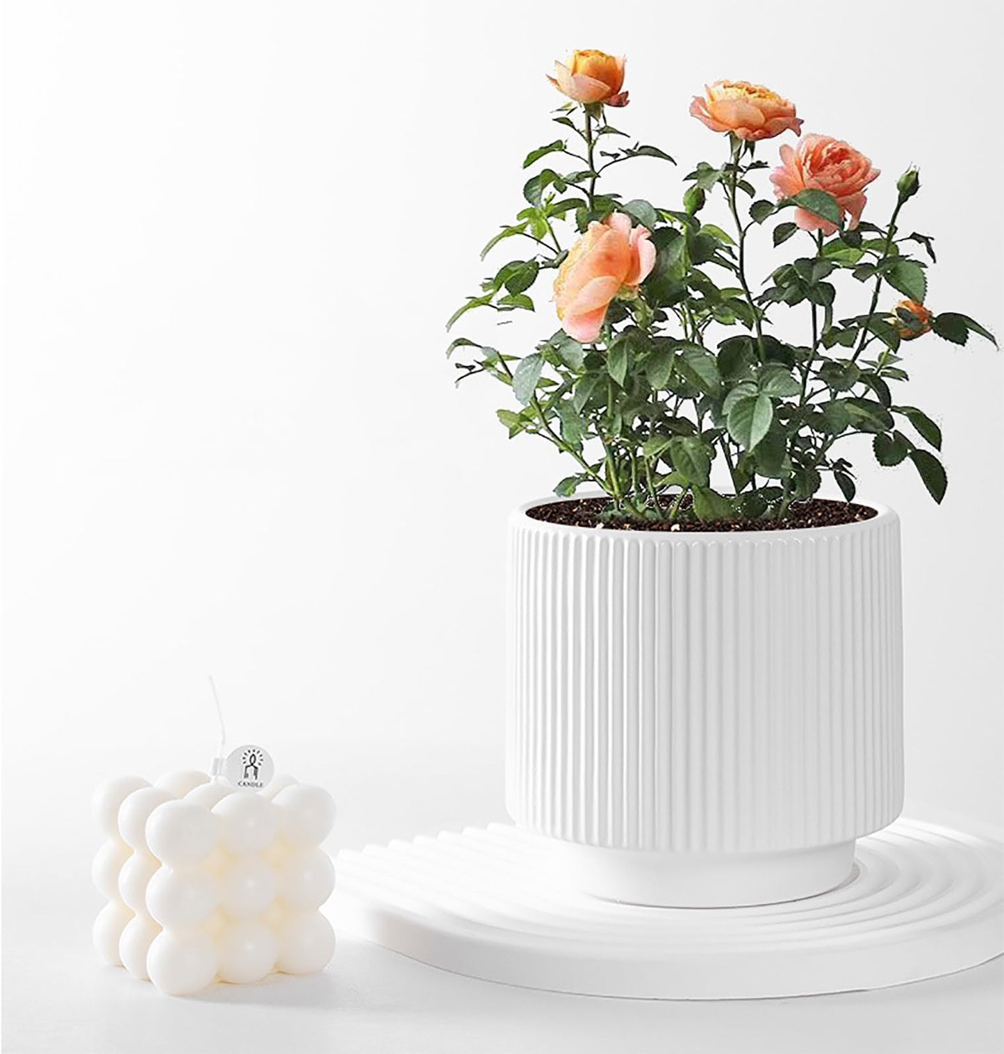 Puoyikt Ceramic 4.9+6.3 inch Planters, Modern Home and Office Flowerpot, Indoor and Outdoor Flowerpot with Drainage Hole (White)