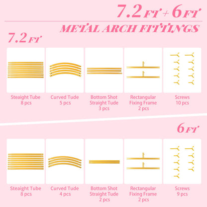 Metal Arch Backdrop Stand 7.2FT+6FT Wedding Arch Backdrop Stand Set of 2 Gold Backdrop Arch Stand Wedding Arch Frame for Wedding Ceremony Birthday Party Decoration Arbors of Metal