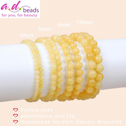 AD Beads Handmade Gemstone Stretch Elastic Bracelet Crystal Healing Reiki Nature's Beauty and Spiritual Essence Unisex (12mm, Yellow Jade (Abundance and Joy))