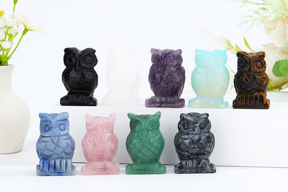 YATOJUZI Blue Aventurine Owl Crystal Decors Natural Crystals Stones Polished Hand-Carved Sculpture Statue Figurines Cute Animal Pocket Gemstone Reiki Energy Gifts Home Room Office Desk Decoration 2”