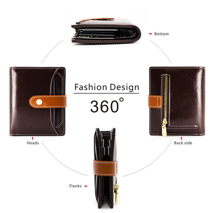ANDOILT Wallets for Women Genuine Leather Small Bifold Wallet RFID Blocking Card Case Purse with ID Window Coin Pocket Coffee