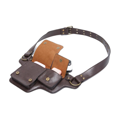GK-O Steampunk PU Leather Hip Belt Bag for Men Women Vintage Motorcycle Waist Bag with Adjustable Strap Medieval Cosplay Utility Fanny Pack (Dark Brown)