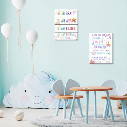 You Are Brave Canvas Wall Art,Positive Affirmations Wall Decor for Kids,Inspirational Quote Canvas Framed Wall Art Ready to Hang for Kids Bedroom Nursery Playroom Decorations