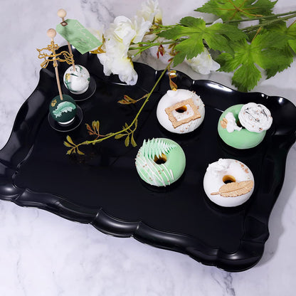 BBG 6 Pack Black Plastic Serving Trays, 15" x 10" Party Platters and Trays, Rectangle Black Plastic Serving Trays, Dishwasher Safe Reusable Platters Set, Plastic Trays for Party