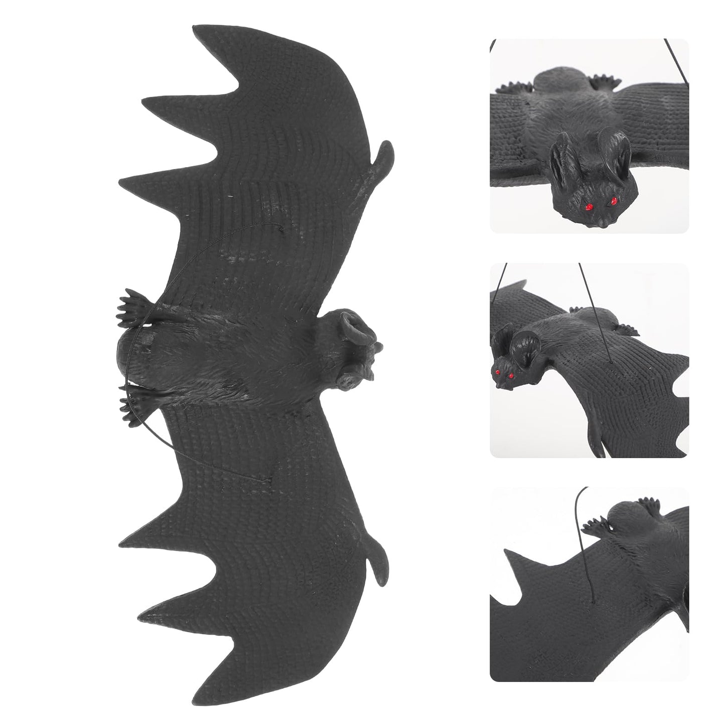 LUOEM 3 PCS Halloween Simulation Hanging Bats Realistic Looking Spooky Rubber Hanging Bats Props for Halloween Decoration (24 x 9cm)