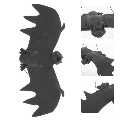 LUOEM 3 PCS Halloween Simulation Hanging Bats Realistic Looking Spooky Rubber Hanging Bats Props for Halloween Decoration (24 x 9cm)