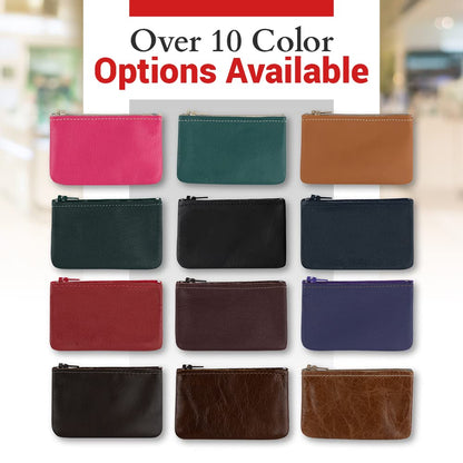Genuine Leather Small Zipper Pouch Coin Purse for Women Change Holder for Men Size 4 x2.5 Made in U.S.A