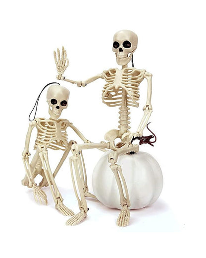 16" Poseable Halloween Skeleton Decor Realistic Bone Textured Plastic with Skull Hook, Hanging Decor for Spooky House & Graveyard Scenes