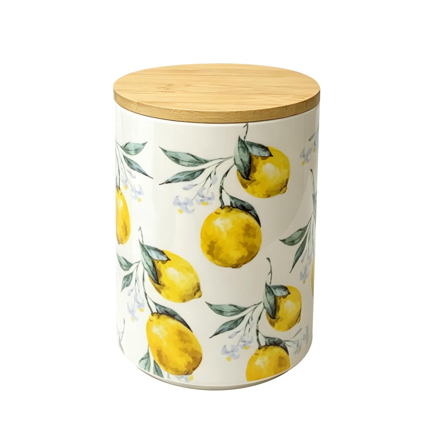 ODESUN Lemon Ceramic Utensil Holder with Bamboo Lid , 2-in-1 Countertop Utensil Crock & Storage Canister, Kitchen Utensil Holder for Countertop & Flatware Holder, French Country Kitchen Decor