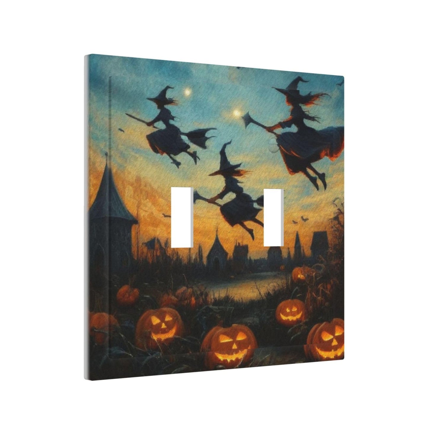 Decorative Art Light Switch Covers Halloween Sky 2 Gang Double Toggle Wall Plate Decorative Switchcover Electrical Switchplate for Home Decor