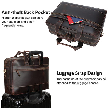 TIDING Vintage Genuine Leather Briefcase for Men 17.3 Inch Computer Bag Business Travel Messenger Bag Attache Case