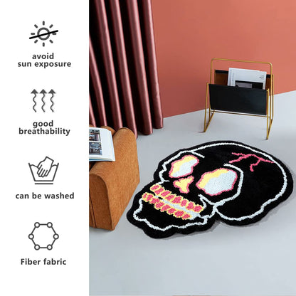 Black Bath Rugs Cartoon Fun Skull Head Area Rug Microfiber Bathroom Mat Soft Large Welcome Doormat Indoor Carpet Kitchen Living Room Non-Slip Mats Halloween Decorative Mats, 26" x 34"