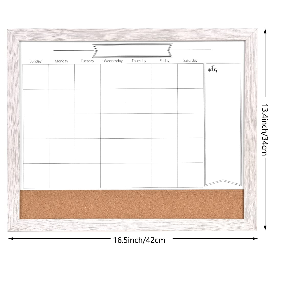 Dry Erase Calendar Whiteboard for Wall, Combination Magnetic Dry Erase White Board & Bulletin Board, 13" x 17" White Wood Framed Calendar/Cork Combo Board,Including 8 Markers and 1 Eraser(WH-3343+1)