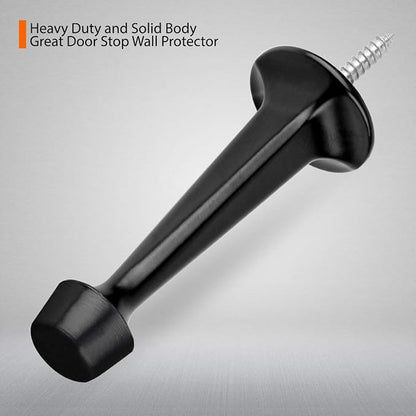 2 Pack Solid Rigid Door Stops - Heavy Duty Door Stoppers Wall Protector with Soft Rubber Tips, Black