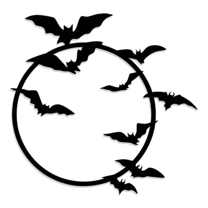 YATEASLU Halloween Bats Metal Wall Art – Moon and Bat Design – Indoor & Outdoor Decoration for Home, Kitchen