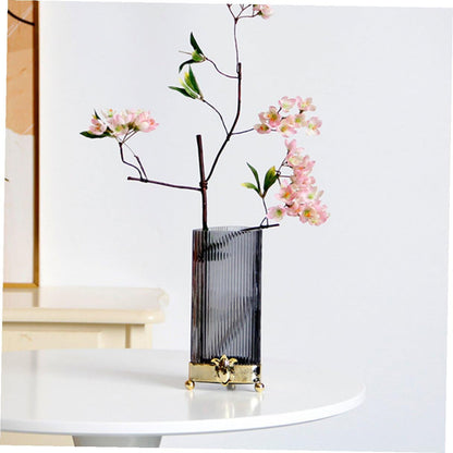 NUOBESTY Glass Flower Vase with Iron Base, Angular Shape Design, Gray Decorative Terrarium Vase for Hydroponic Plants and Home Table Centerpieces