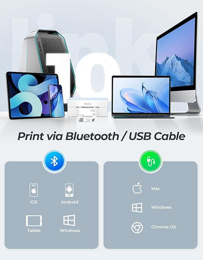 MUNBYN Bluetooth Thermal Label Printer, 4x6 Shipping Label Printer for Shipping Packages, Compatible with iOS, Android, PC, Mac, Chrome OS, Etsy, Ebay, Shopify, Amazon, USPS and More