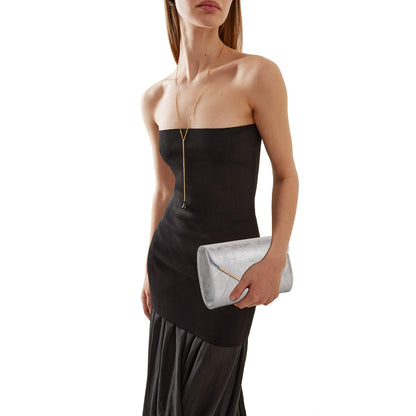 MOJISOLO PU Leather Clutch Purses Women Evening Envelope Handbag Prom Wedding Party Foldover Bag Silver