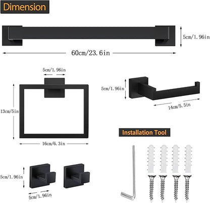 JOPOFI 5 Piece Bathroom Towel Bar Set - 23.6 Inch Bathroom Towel Holder, Thicken Stainless Steel Towel Racks for Bathroom Wall Mounted, Bathroom Hardware Accessories Set - Matte Black